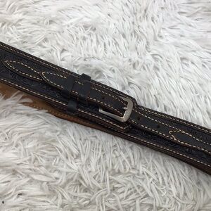 Black leather western hand tooled  belt 36